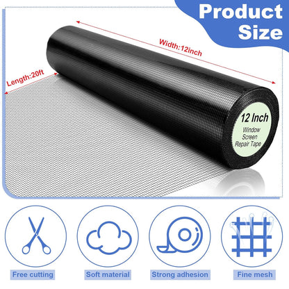 CroBlissful Extra Wide 5 inch x 20 ft Window Screen Tape Mesh Repair Strong Adhesive Waterproof Fiberglass Screen Repair Kit Patch for Window Door Tears Holes(Black)