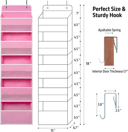 TYMENSH White Over Door Organizer with 5 Large Clear Pockets and 6 Side Mesh Pockets, Anti-Tilt Hanging Door Storage for Nursery, Bathroom, Closet, Bedroom, Dorm, Toys