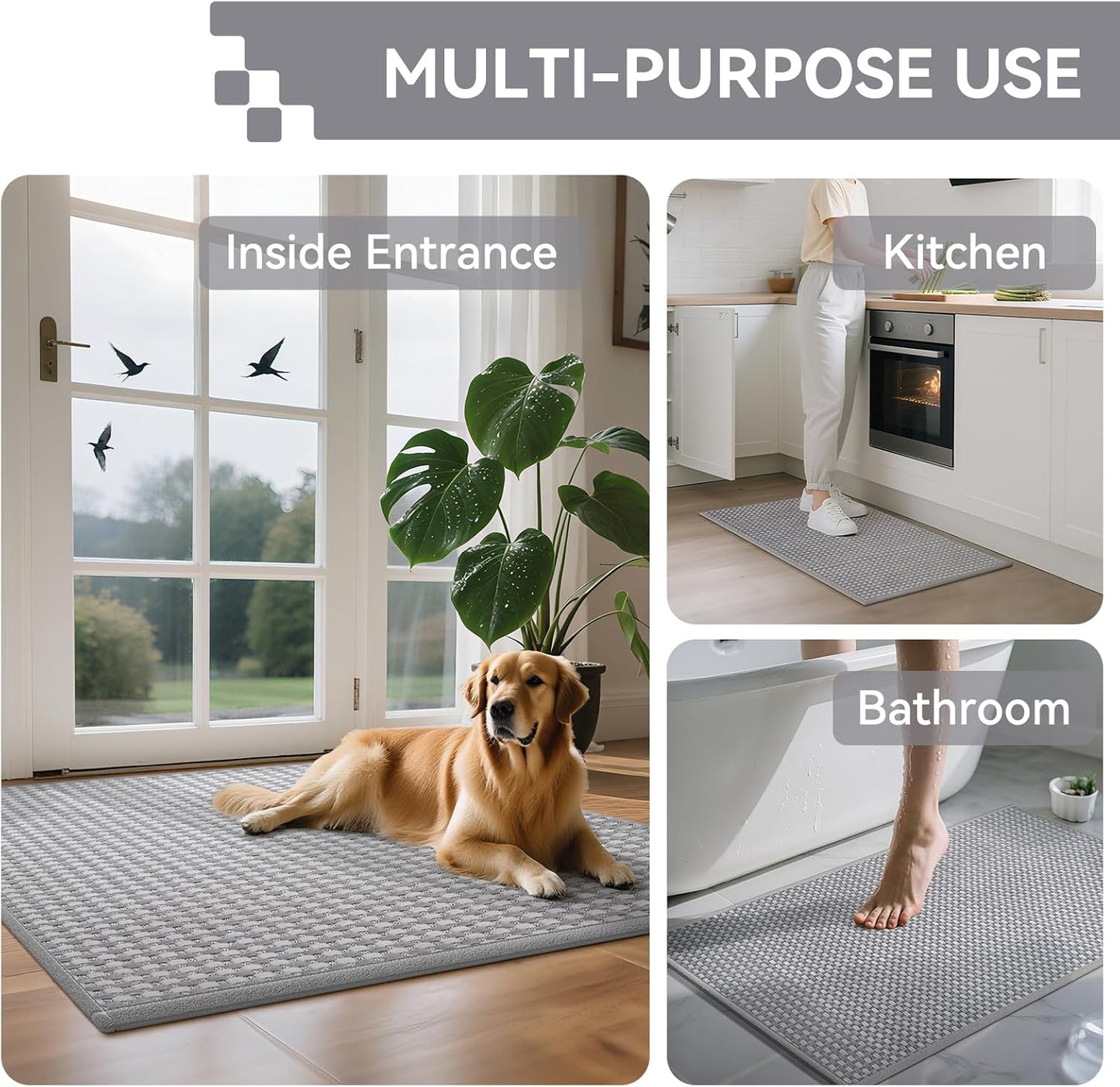 Front Door Mat 17''x30'', Absorbent Dirt Resist Washable Non Slip Low-Profile Indoor Doormat, Easy Clean Welcome Entryway Door Mats, Brown