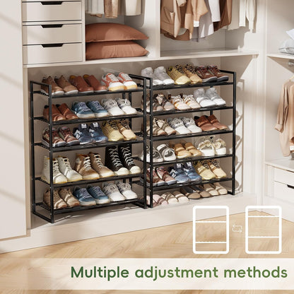 5-Tier Wide Shoe Rack, Metal Shoe Organizer for Closet, Stackable Freestanding Shoe Storage Shelf with Sturdy Wire Grid, Large Capacity Durable Shoe Rack for Entryway Bedroom, Black