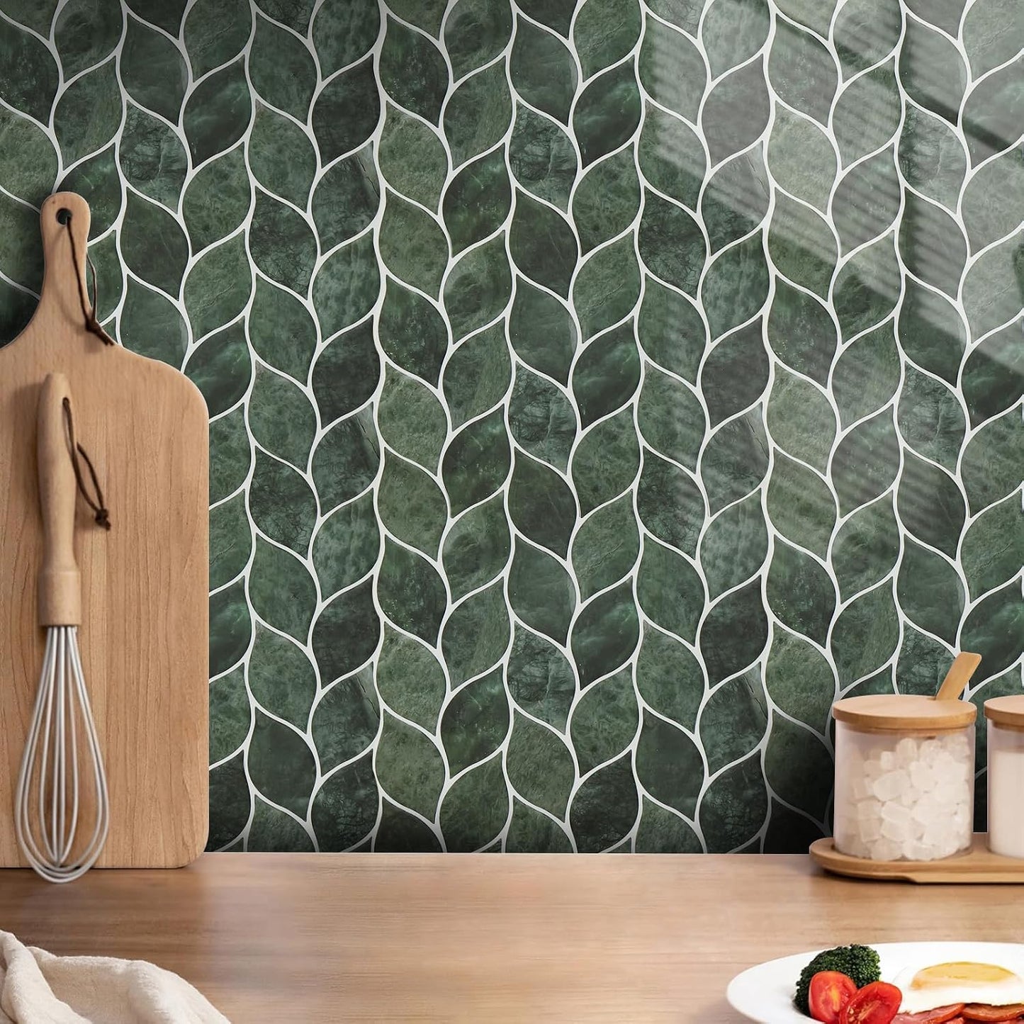 Tilingview 10 Pcs Vinyl Leaf Peel and Stick Tile for Kitchen Backsplash, Premium Self-Adhesive Tiles Plastic Wall Stickers Art Mosaics (Blue Gray)