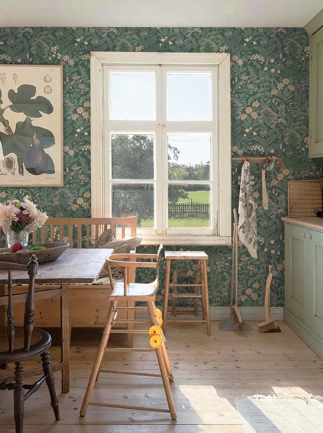 Safiyya Peel and Stick Wallpaper Floral Green and White Leaf Contact Paper for Cabinets 17.3"x 78.7" Self Adhesive Removable Wallpaper for Bathroom Renter Friendly Wall Paper Vinyl Roll