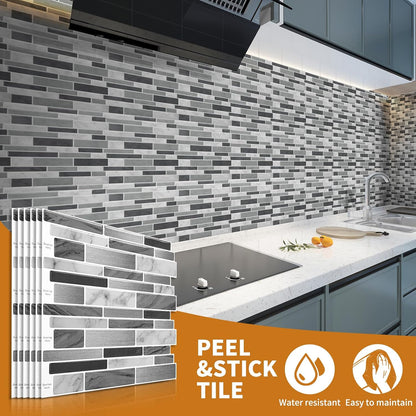 WOWSTAR 10-Sheet Peel and Stick Backsplash Tile for Kitchen, Back Splash Stick On Tiles for Kitchen Wall (Grey and Blue)