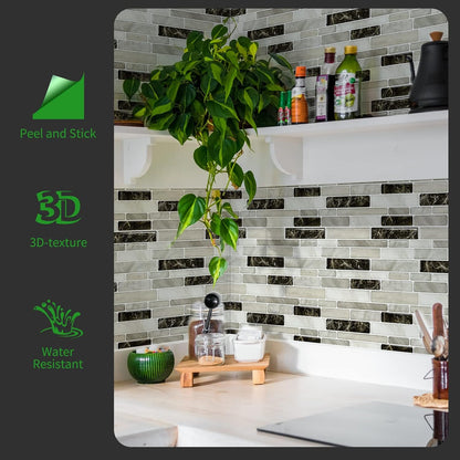 LONGKING Self-Adhesive Kitchen Backsplash, Marble Look Decorative Tiles (10 Tiles)