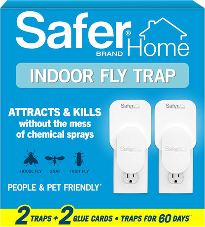 Safer Home Indoor Plug-In Fly Trap - SH502 - Effective Fruit Fly Traps for Indoors, Gnat Traps for House Indoor, 400 Sq Ft Protection - Style: 1 Device + 2 Glue Cards