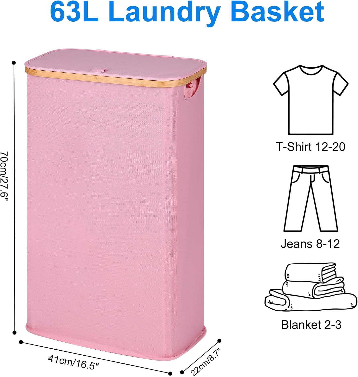 efluky Slim Laundry Basket with Lid, Narrow Laundry Hamper with Removable Bag, Skinny Dirty Clothes Basket with Bamboo Handles for Bathroom, Bedroom & Laundry Room, 75L Beige