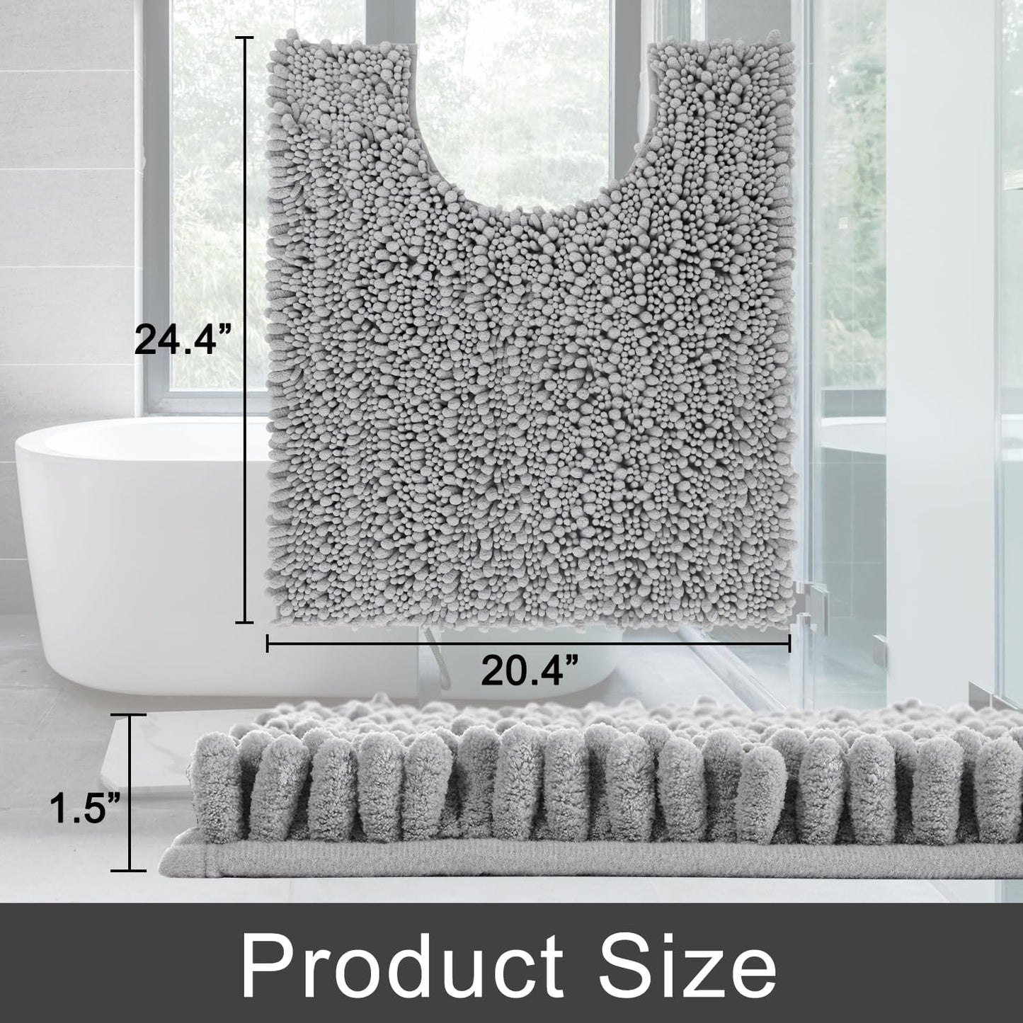 Yimobra Bathroom Rugs Non Slip Washable - Ultra Soft Absorbent Chenille Bath Mat, Quick Dry Shaggy Floor Carpet for Tub Shower, Gray Home Decor Accessories, 24x17 Inch