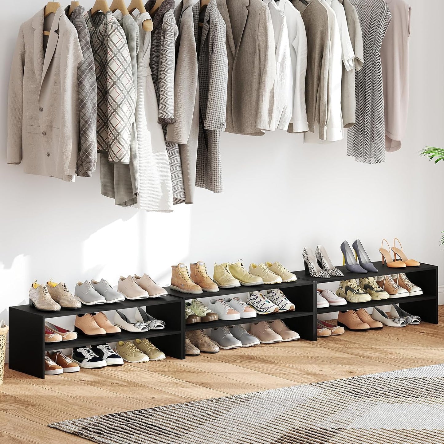 Giantex 3-in-1 Vertical Shoe Rack, 6-Tier Free Standing Shoe Storage Organizer w/Stackable Design for 18 Pairs, 31 Inch Wide Wood Shoe Shelf for Closet, Entryway, Living Room, Office, Brown