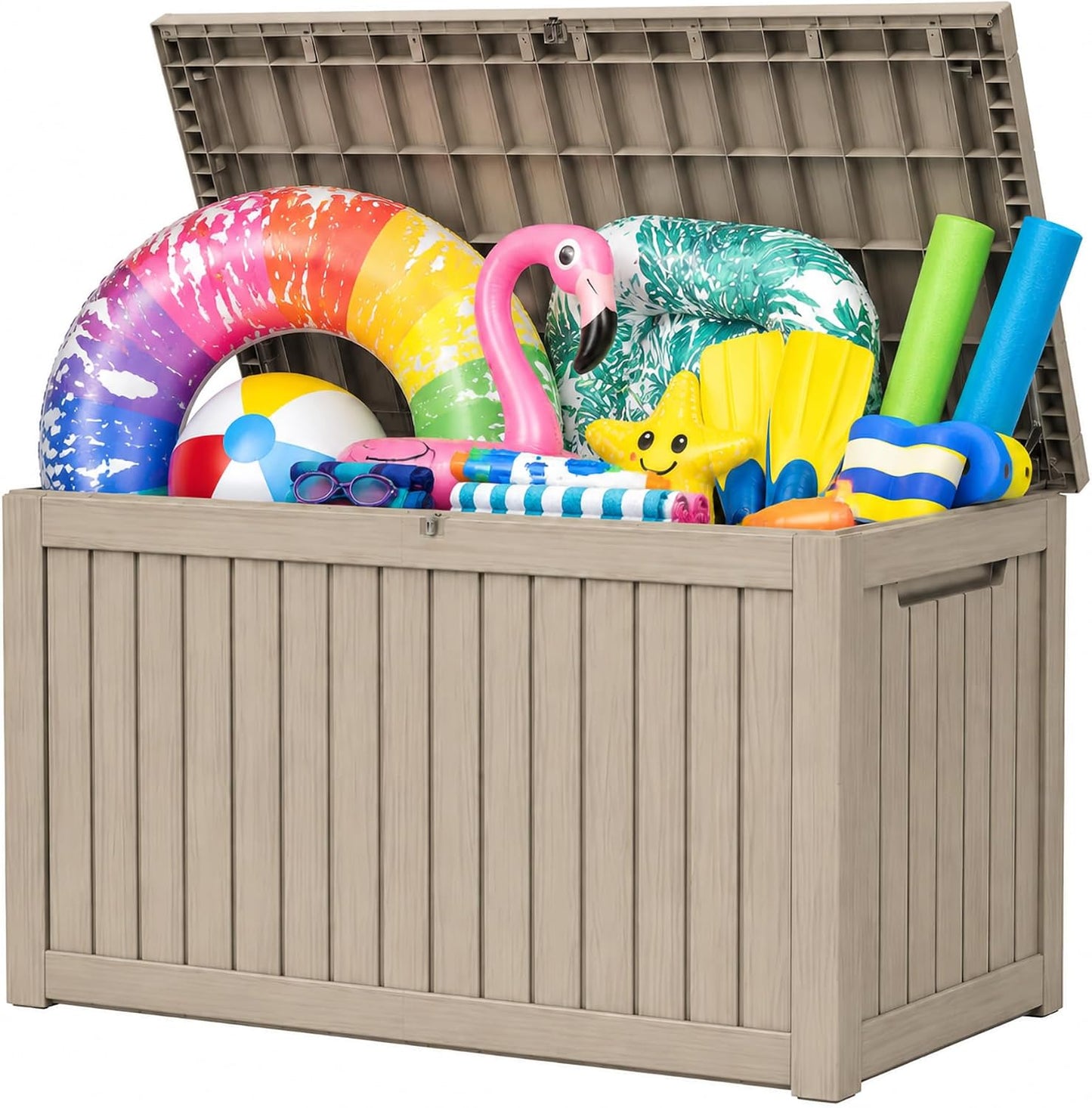 270 Gallon Lockable Resin Outdoor Storage Box, Waterproof & Weather Resistant Deck Box for Patio Cushion, Garden Tools & Pool Accessories, Black