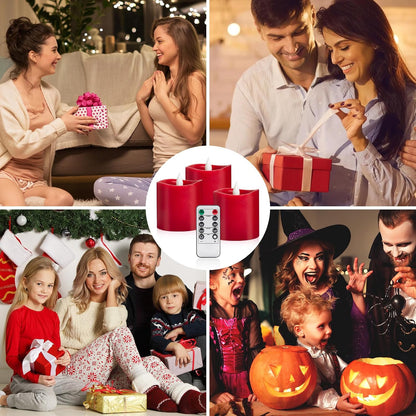 3"x4" Flickering Flameless Battery Candles with Timer, White Realistic LED Pillar Candles, Set of 2 Large Remote-Operated Candles for Home Indoor/Outdoor & Holiday Decor