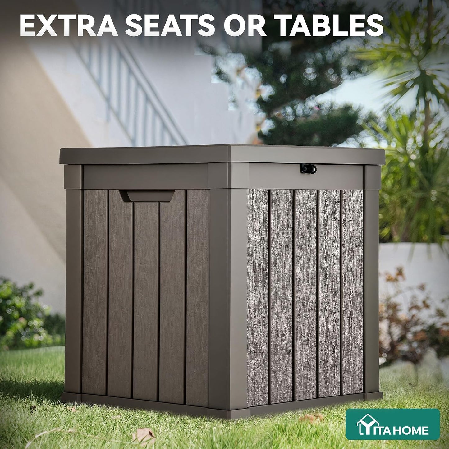 YITAHOME 31 Gallon Outdoor Storage Deck Box | Waterproof Resin Package Delivery and Storage Box with Lockable Lid for Patio Furniture Cushions, Pool Accessories, Garden