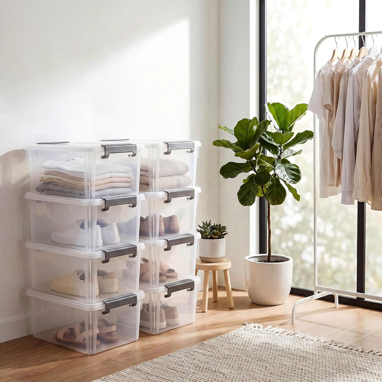 Citylife 57 QT Plastic Storage Bins with Double-Opening Lids, Storage Containers for Organizing, Large Clear Storage Box for Closet, Blankets, 2 Packs