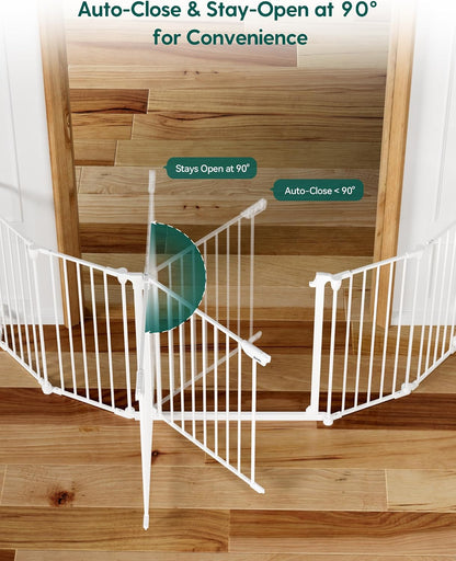 Babelio 104" Extra Wide Baby Gate, 30” Tall Auto Close Dog Fence for Stairs Doorways Fireplace, Hardware Mounted Pet Gate Indoor, Foldable 5 Metal Panels, AdaptiZone Series, Black