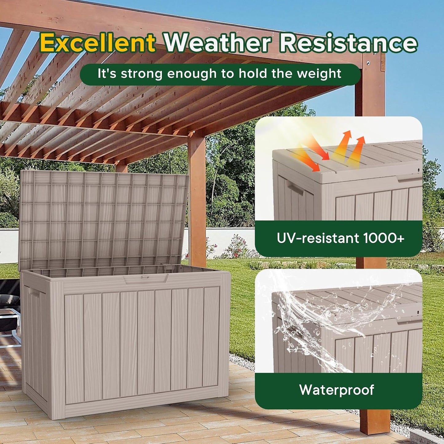EasyUp 50 Gallon Outdoor Storage Box Waterproof, UV Resistant Deck Box Outdoor, Lockable Resin Deck Boxes for Garden Tools Equipment and Cushions, Gray