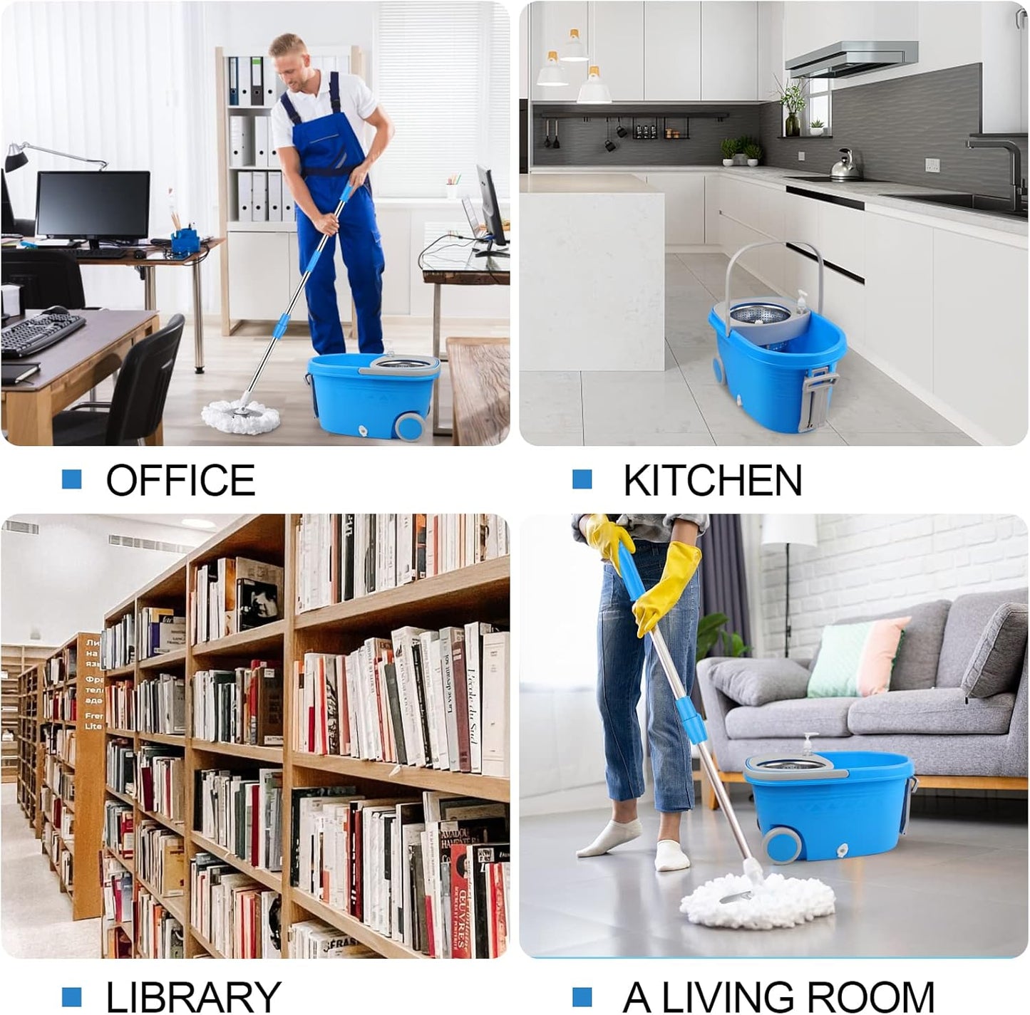 Spin Mop and Bucket with Wringer Set, 360° Spinning Mop Bucket System with 3 Microfiber Mop Replacement Heads and 50" Stainless Steel Adjustable Handle for Floor Cleaning