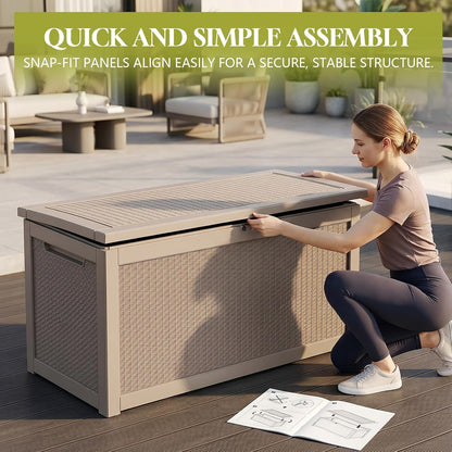 Waterproof Outdoor Storage Box Outside Deck Box Lockable Resin Bench UV Resistant Furniture Cushion Pool Tool Float Bin Patio Garden Porch (Black, 120 Gallon)