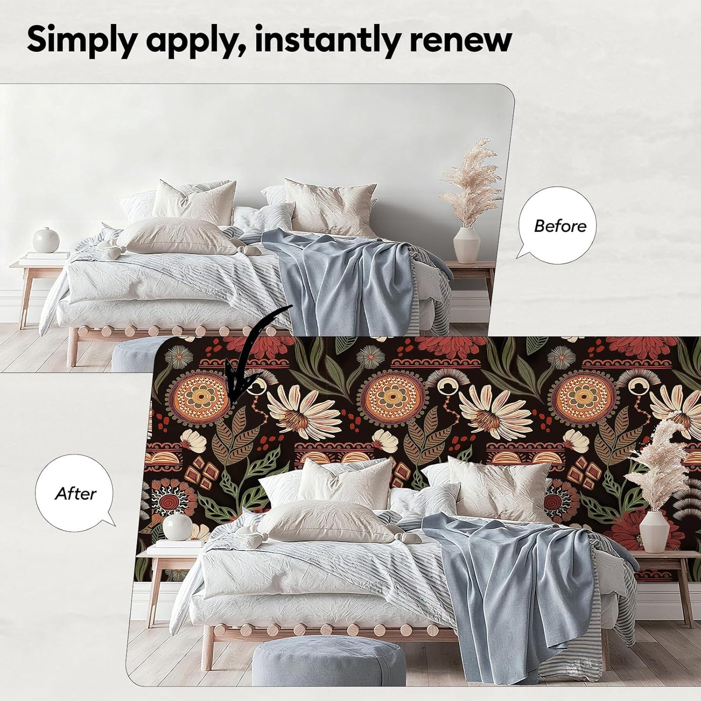 17"x118" Peel and Stick Wallpaper for Renter Friendly, Removable Wallpaper Peel and Stick, Self-Adhesive Textured Contact Paper for Walls, Cabinets, Countertops(Morning Song of Flowers)