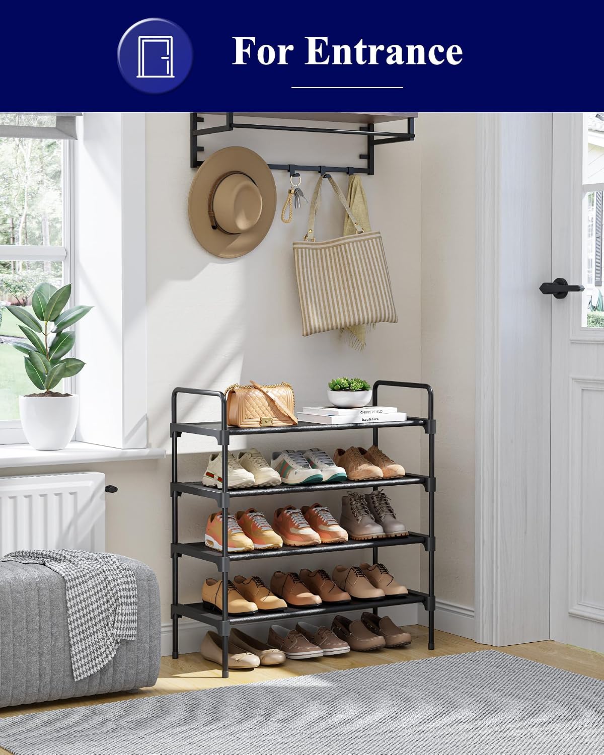 Kitsure Shoe Rack, 39" Wide Extra-Long Shoe Organizer, 3-Tier, Black | Closet, Front Door Entrance, Entryway, Stackable & Detachable Shelf, Closet Organizers and Storage