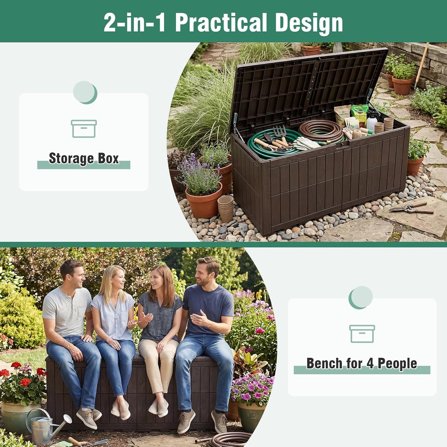 Tangkula 25 Gallon Waterproof Outdoor Storage Box with Lockable Lid | PP Resin, Wicker Patterned, Indoor Outdoor Use, Portable, Versatility, for Deck, Pool, Patio Cushions, Garden Tools