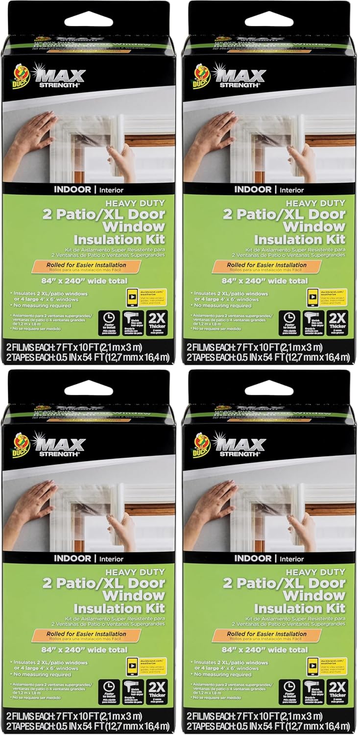 Duck MAX Strength Window Insulation Kit, Winter Window Seal Kit Fits up to 10 Windows, Heavy Duty Shrink Film Cuts to Size for Easy Indoor Installation, Window Tape Included,62 In. x 420 In., Clear