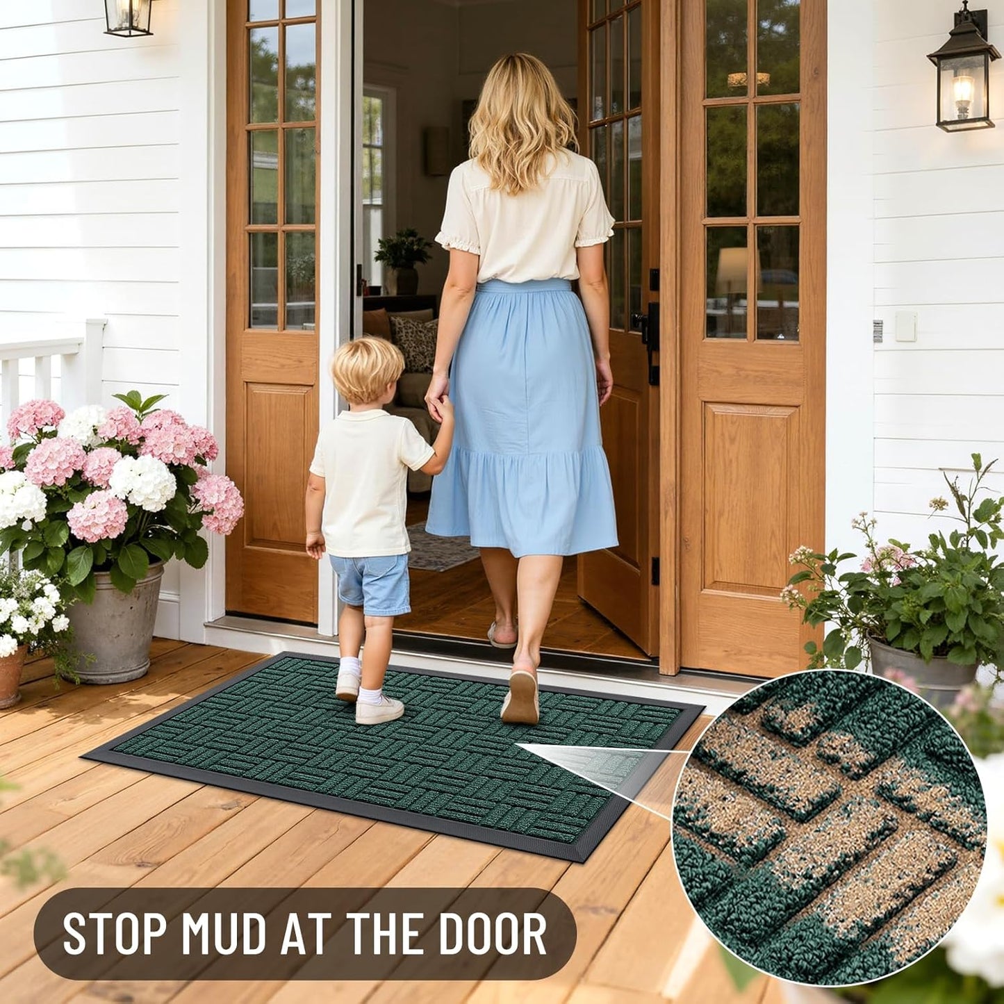 OLANLY Front Door Mat Outside Entrance 29.5x17, Absorbent, Heavy Duty Sturdy Natural Rubber Doormat Indoor Outdoor, Stain and Fade Resistant, Non-Slip Backing Low Profile Floor Mat for Entryway, Grey