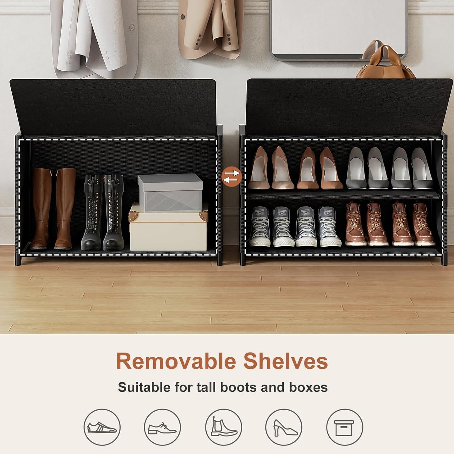 Shoe Rack, 5 Tier Shoe Storage Cabinet with Door 20 Pair Plastic Shoe Shelves Organizer for Closet, Entryway, Hallway, Bedroom, Black