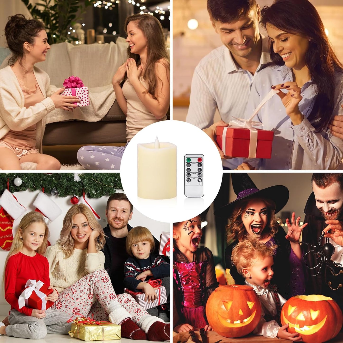 3"x4" Flickering Flameless Battery Candles with Timer, White Realistic LED Pillar Candles, Set of 2 Large Remote-Operated Candles for Home Indoor/Outdoor & Holiday Decor