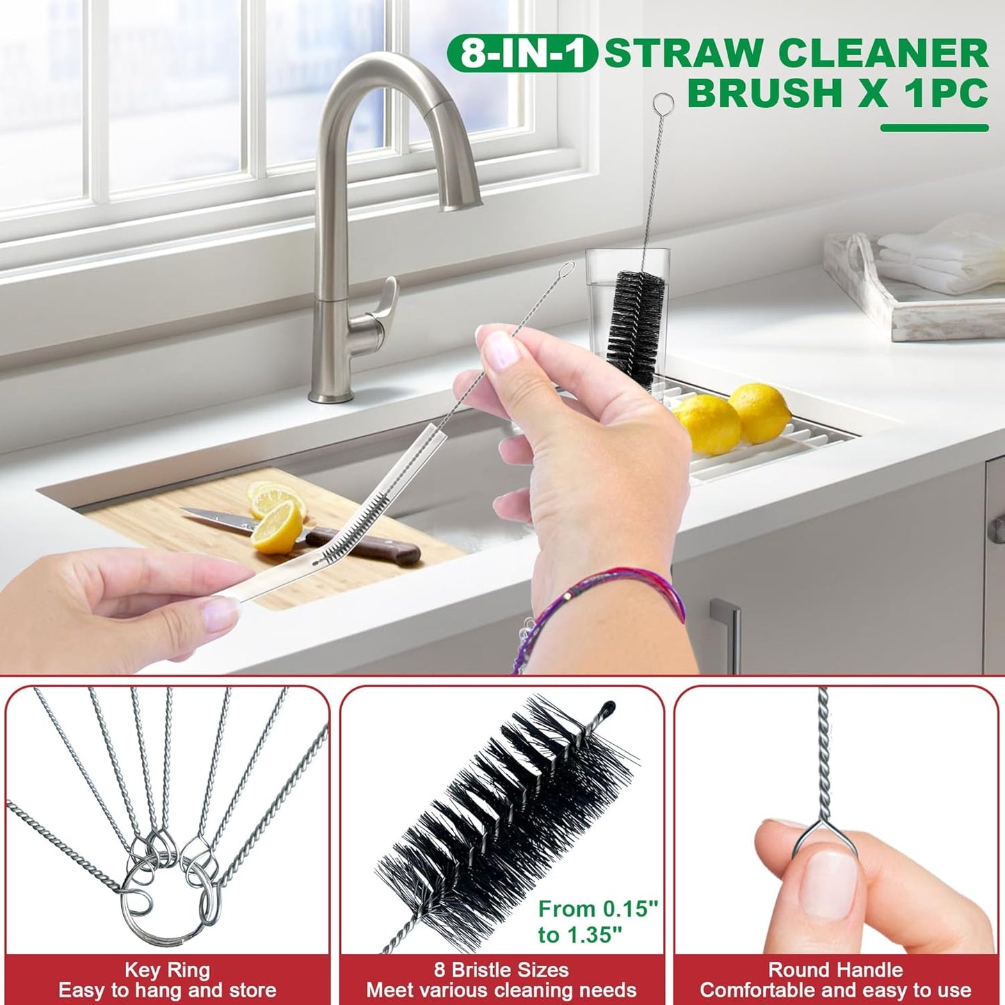 EastLink Drain Snake 18 Set: 35.5" Drain Clog Remover (x1), 30" Steel Hair Snake (x3), 30" PET Sink Snake (x3), 59" Tube Drain Brush (x2), 17" Dryer Vent Cleaner Brush (x1), Straw Cleaner Brush (x8)