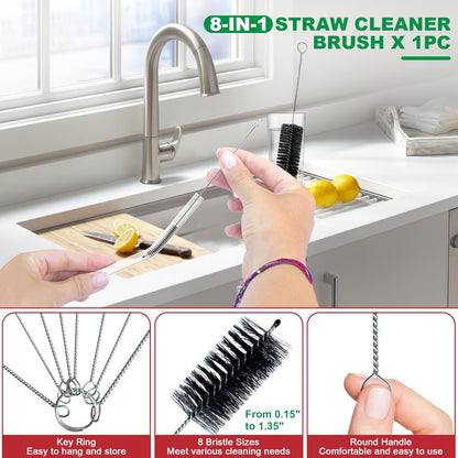 EastLink Drain Snake 18 Set: 35.5" Drain Clog Remover (x1), 30" Steel Hair Snake (x3), 30" PET Sink Snake (x3), 59" Tube Drain Brush (x2), 17" Dryer Vent Cleaner Brush (x1), Straw Cleaner Brush (x8)