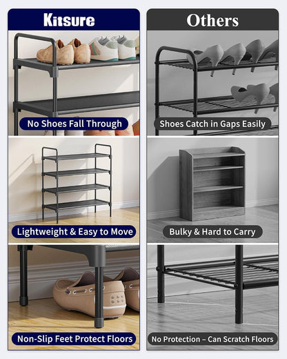 Kitsure Shoe Rack, 39" Wide Extra-Long Shoe Organizer, 3-Tier, Black | Closet, Front Door Entrance, Entryway, Stackable & Detachable Shelf, Closet Organizers and Storage