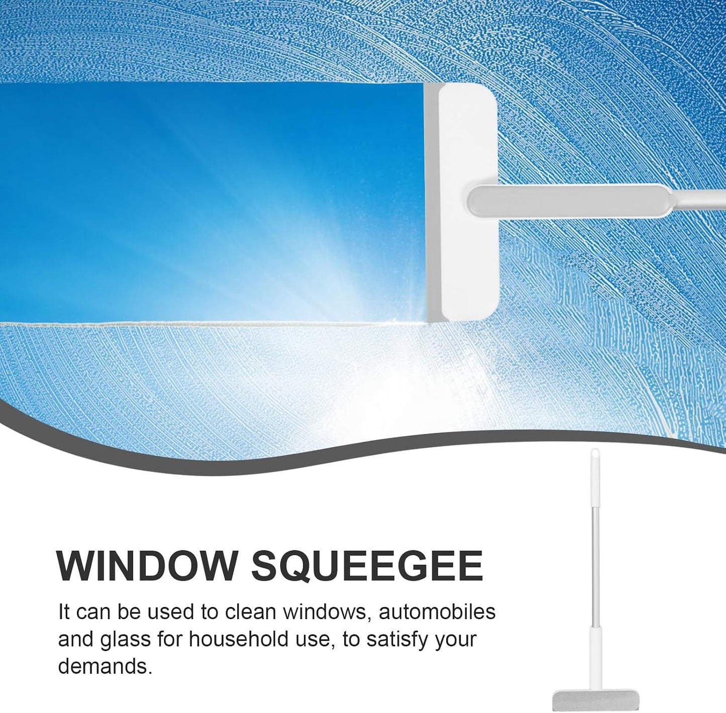 Multipurpose Window Squeegee with Double-Sided Glass and Screen Brush, Aluminum Alloy Frame, Small Home Glass Door and Shower Squeegee for Cleaning, White