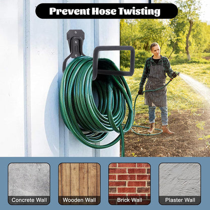 2 Pack Garden Hose Holder, Hose Reel Heavy Duty Hose Hanger, Wall Mounted Water Hose Holder Outdoor/Indoor Metal Durable Hose Hooks Ideal for Water Hose Storage Garden Yard Hold Max 154 Lbs- Black