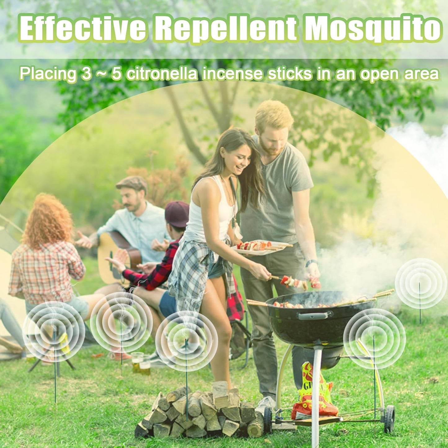 Mosquito Repellent Outdoor Patio 100 PCS Citronella Oil Mosquito Incense Sticks, Plant-Based Indoors Gnat Control for Camping Essentials, Fishing, Hiking, Yard, Backyard Travel