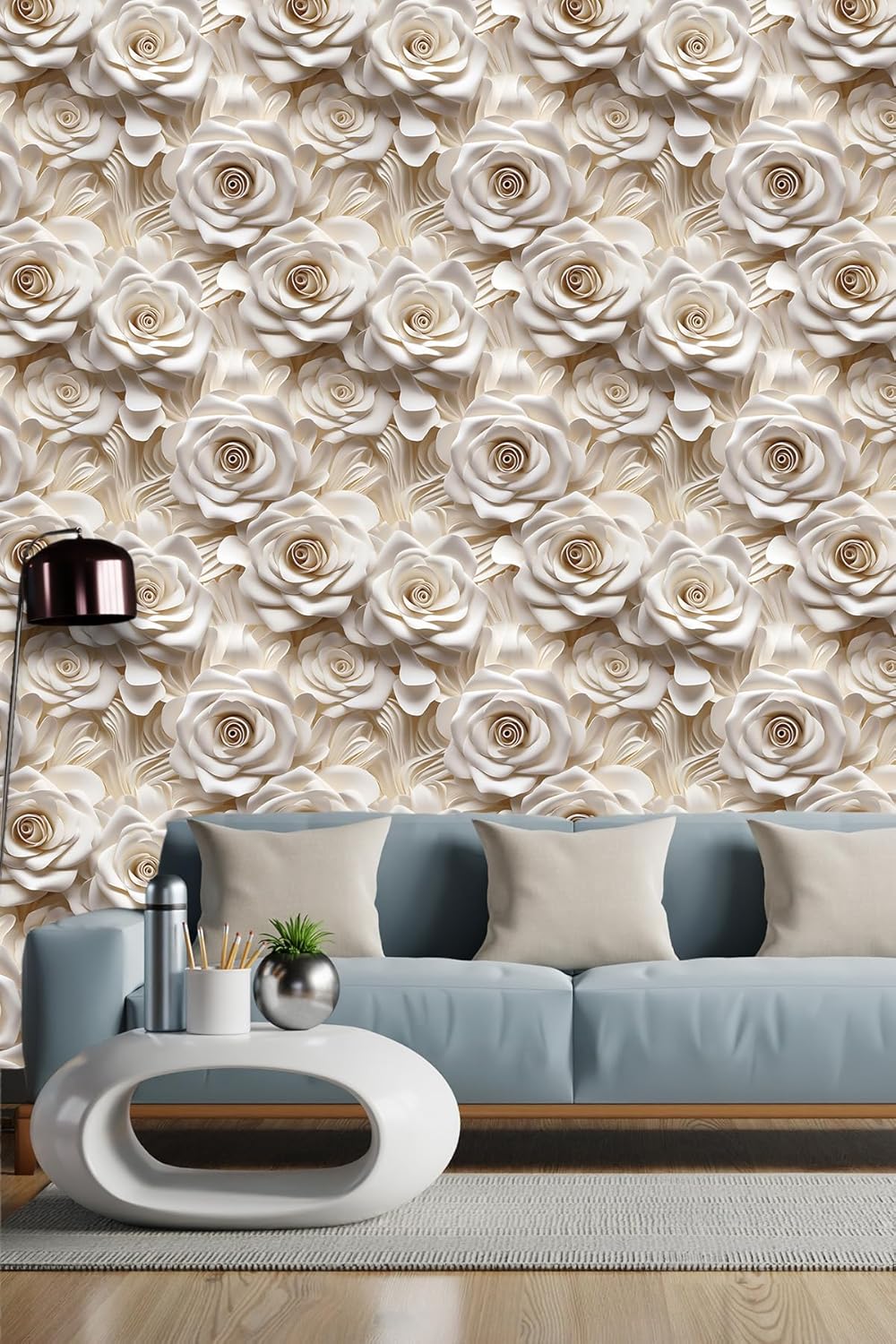 Floral Peel and Stick Wallpaper 3D Effect Interior Wall Décor Contact Paper Self Adhesive Removable Renter Friendly for Bedroom Living Cabinet Room 17.7in x 9.8ft (Not Textured Wallpaper