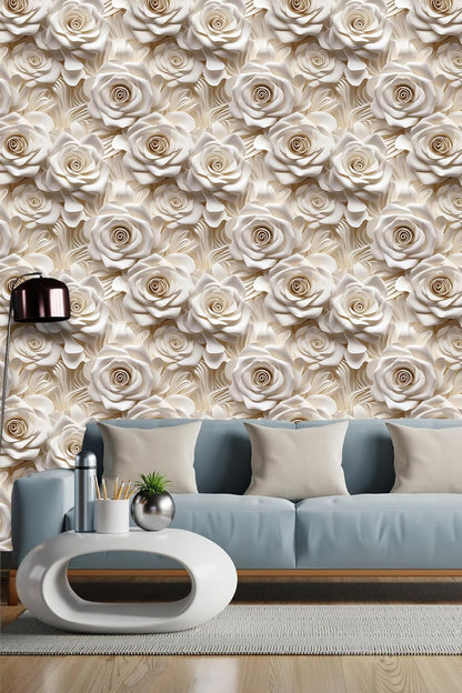 Floral Peel and Stick Wallpaper 3D Effect Interior Wall Décor Contact Paper Self Adhesive Removable Renter Friendly for Bedroom Living Cabinet Room 17.7in x 9.8ft (Not Textured Wallpaper
