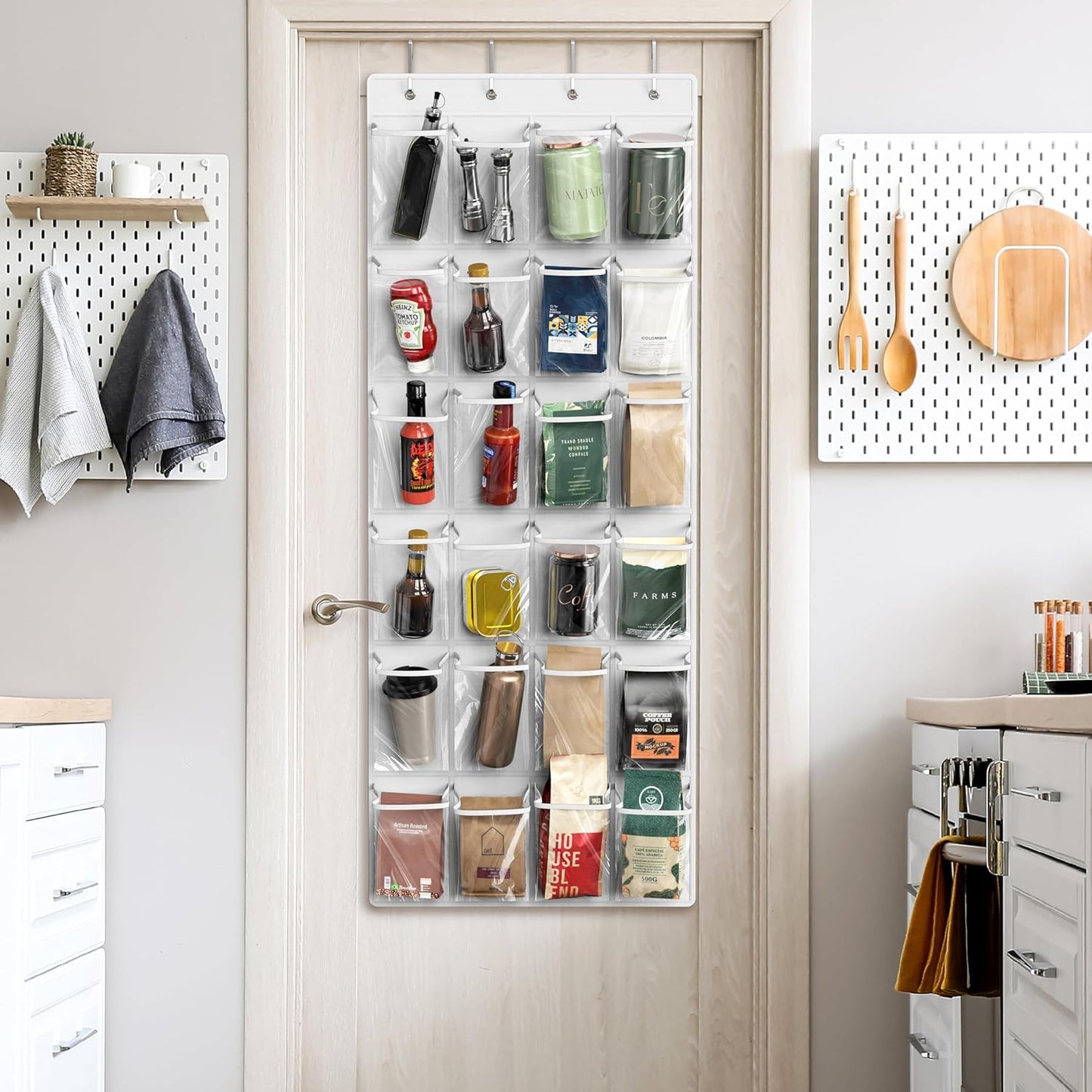 Simple Houseware 24 Pockets - Crystal Clear Over The Door Hanging Shoe Organizer, Gray (64'' x 19'')