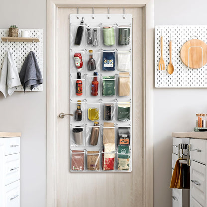 Simple Houseware 24 Pockets - Crystal Clear Over The Door Hanging Shoe Organizer, Gray (64'' x 19'')