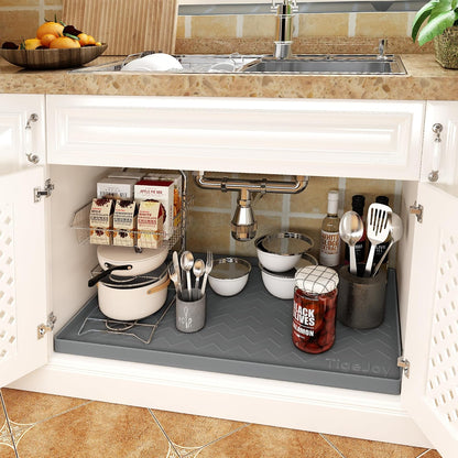 TigeJoy 28" x 19" Under Sink Mats for Kitchen Waterproof, Leak-Proof Silicone Mat Sink Protector and Cabinet Liner, Kitchen Essentials Organizer and Storage, Boot or Shoe Tray, Pet Feeding Mat