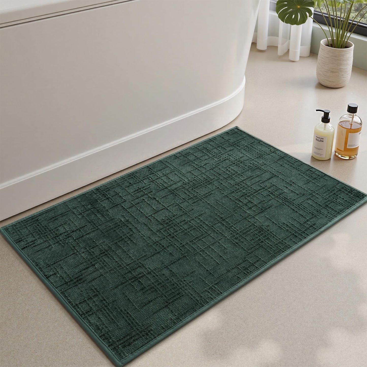 AMOAMI Bath Mat Non Slip Super Absorbent Quick Dry Bath Mats for Bathroom Floor Rubber Backing Washable Bathroom Rugs Modern Woven Jacquard Mat, Beside Tub Bath Rugs, 17" x 24", LightGrey