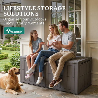 YITAHOME XL 200 Gallon Large Deck Box | Waterproof Resin Outdoor Storage Box with Lock and 3-Person Bench Seating for Patio Furniture Cushions,Garden Tools & Pool