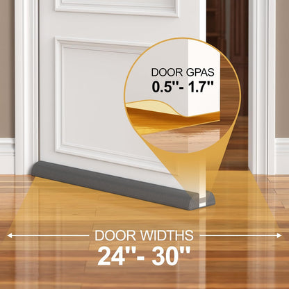 HADOR 30 Inches Door Draft Stopper - 24"-30" Adjustable, Seals 0.5"-1.7" Gaps | Blocks Drafts/Noise/Pet Hair | No Permanent Adhesive, Machine Washable, Grey