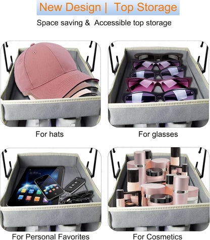 Large-Sized Hanging Shoe Organizer 10-Shelf, Sturdy Hanging Closet Organizer with 8 Side Pockets, Wider Hanging Shelves for Storage Shoes Clothes Jeans Shirts Toys, Black