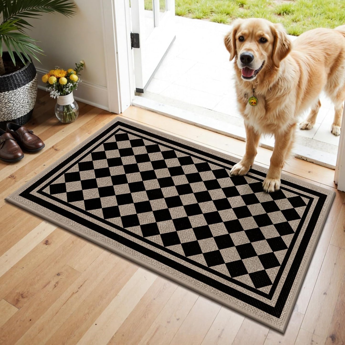 Vaukki Indoor Door Mat 17"x30", Ultra Thin Doormat Indoor Entrance, Non Slip Rubber Backed Inside Welcome Mat for Front Door, Low-Profile Washable Dirt Trapper Entry Floor Mat for Entryway, Sweet Home