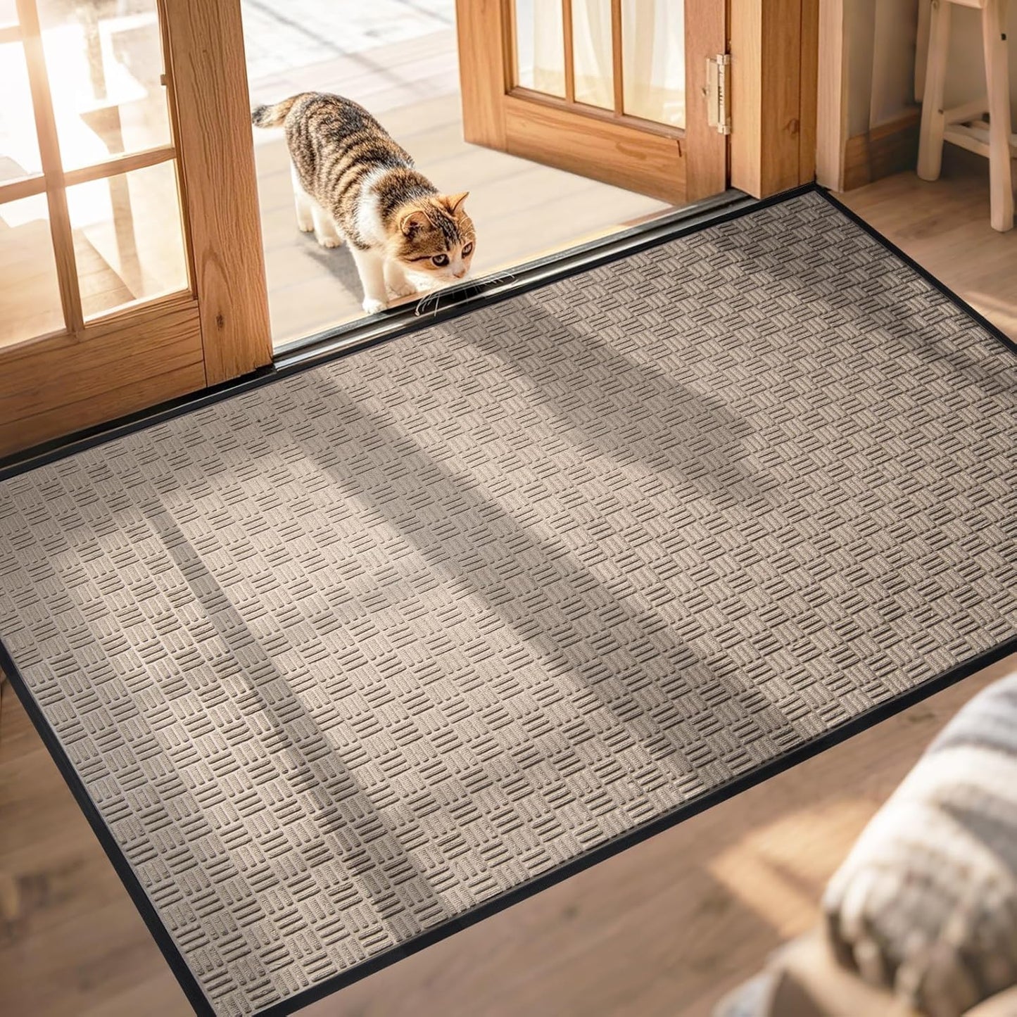 Mibao Front Door Mat, Heavy Duty Durable Welcome Mat for Outdoor Indoor, Dirt Trapper Waterproof Super Absorbent Door Mat for Entryway Outside Patio Porch, 29.5" x 17", Grey