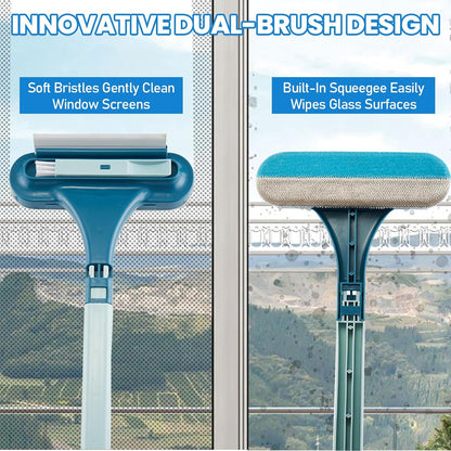 Window Screen Cleaning Brush,Upgraded 2-in-1 Window Screen Cleaner Tool | with Squeegee and Removable Dust Brush,Windows,Doors,Porch & Glass Screens (Blue)