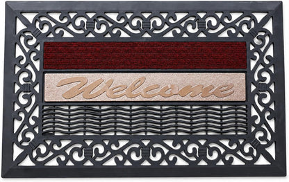 ROOM127 Outdoor Doormat, 28.3" x 16.9", Heavy Duty Rubber Scraper Door Mat | Multi-Zone Cleaning, Absorbent Strip, Open Drainage, Non-Slip Indoor Outdoor Rug for Front Door Patio Garage Mudroom