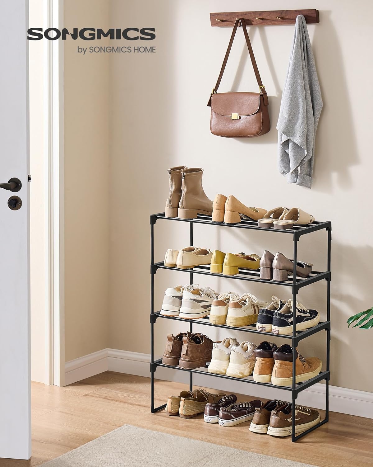 SONGMICS Shoe Rack, 6-Tier Shoe Organizer, Metal Storage Shelf, Upright or Upside Down, for 24-30 Pairs, Stackable, for Entryway, 11.8 x 36.2 x 42.7 Inches, Black ULSA306BH01
