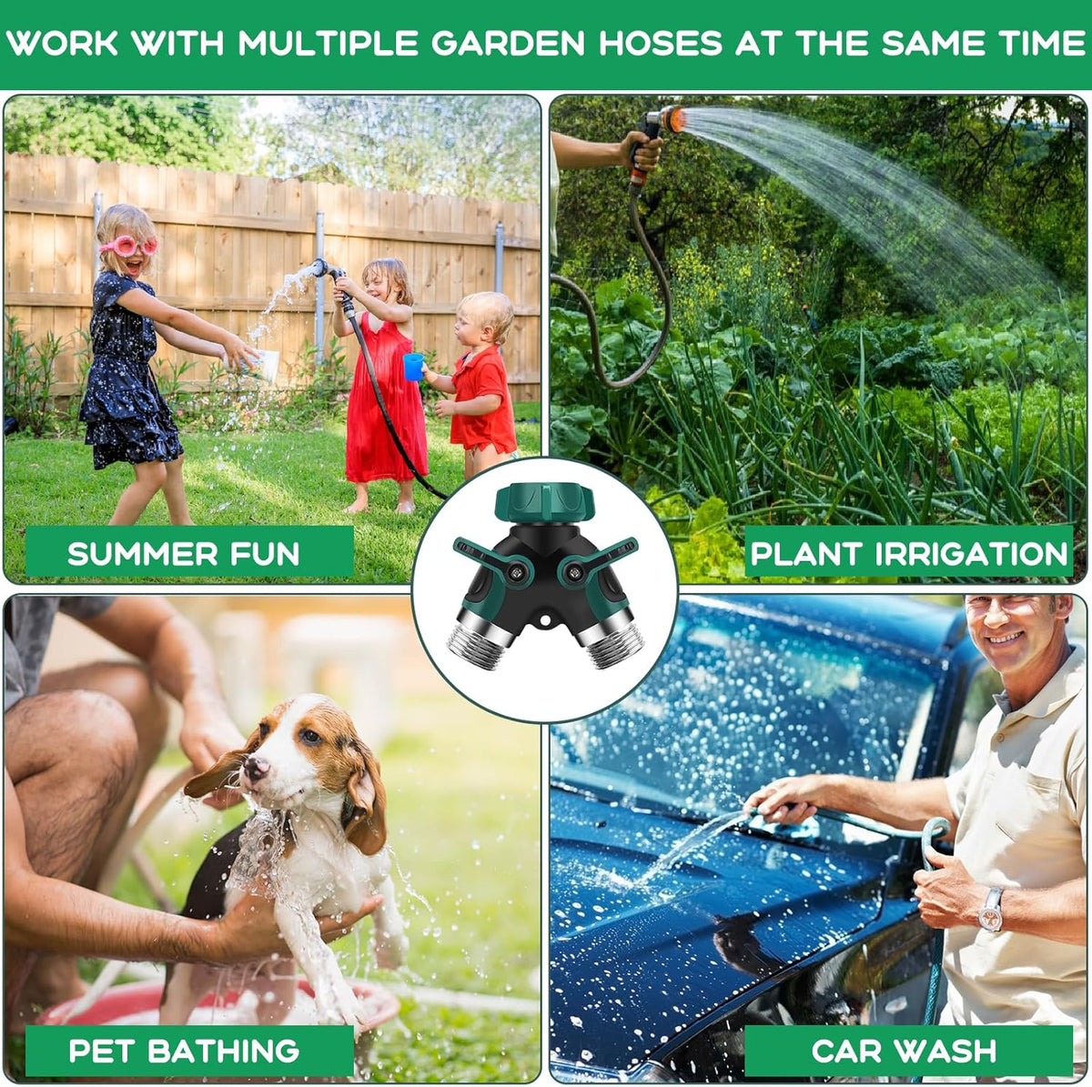 Hose Splitter 2 Way, 3/4" Garden Water Hose Splitter with Comfort Rubber Long Handle, Faucet Splitter, Y Heavy Duty Metal Connector with Comfortable Rubberized Grip for Outdoor Gardening Hoses(1 Pack)