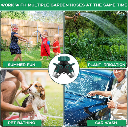 Garden Hose Splitter 2 Way, 3/4" Y Water Hose Splitter with Comfort Rubber Long Handle, Faucet Splitter, Heavy Duty Metal Connector with 2 Kink Free Faucet Extension Hose Protector