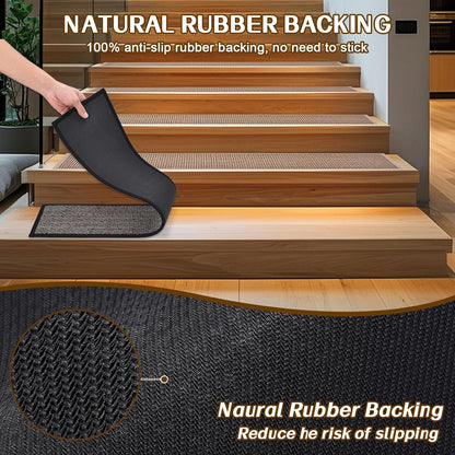 Stair Treads Non Slip, Rubber Backing Stair Treads for Wooden Steps, 15 PCS Thicken Linen Carpet Stair Runners Indoor for Kids Elders and Pets, No Residue Stair Carpet Treads, 8"x30", Beige